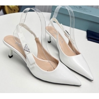 Purchase Prada Patent leather Slingbacks Pumps 5cm with Logo Bow White 712018