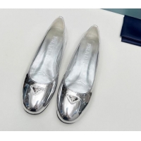 Low Price Prada Metallic Leather ballerinas Flat Silver 725067