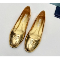 Good Looking Prada Metallic Leather ballerinas Flat Gold 725068