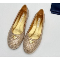 Luxurious Prada Crystals ballerinas Flat Gold 725070