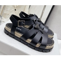 Best Price Prada Rubber Flat Sandals Black 728028