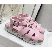 Popular Style Prada Rubber Flat Sandals Light Pink 728030