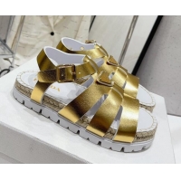 Good Quality Prada Rubber Flat Sandals Gold 728031