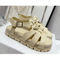 Low Cost Prada Rubber Flat Sandals Light Beige 728032