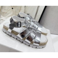 Good Product Prada Rubber Flat Sandals Silver 728033