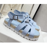 Purchase Prada Rubber Flat Sandals Light Blue 728034