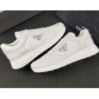 Top Design Prada Men's Leather Sneakers with Logo White 804109