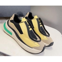 Best Price Prada Men's Brushed Leather Sneakers with Bike Fabric and Suede Yellow 809004