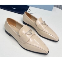 Low Cost Prada Patent Leather Pointed Loafers Nude 821103