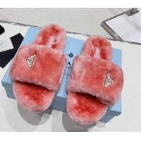 Luxurious Prada Wool Flat Slide Sandals Pink 831021