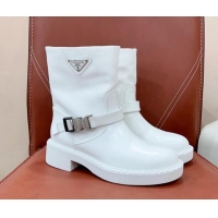 Most Popular Prada Nylon and Brushed Leather Ankle Boots Optic White 901108