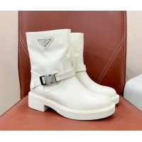 Shop Duplicate Prada Nylon and Brushed Leather Ankle Boots White 901109