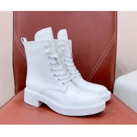 Cheap Price Prada Brushed Leather Lace-up Ankle Boots Optic White 901110