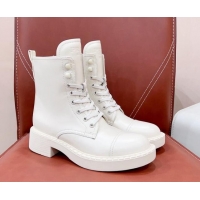 Charming Prada Brushed Leather Lace-up Ankle Boots White 901111