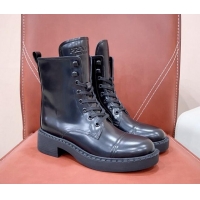 Unique Discount Prada Brushed Leather Lace-up Ankle Boots Black 901112