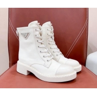 Sumptuous Prada Nylon and Brushed Leather Lace-up Ankle Boots White 901114