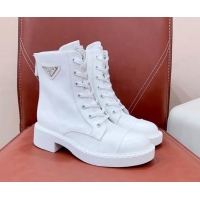 Good Looking Prada Nylon and Brushed Leather Ankle Boots Optic White 901115