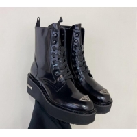 Popular Style Prada Brushed Leather Platform Ankle Boots 6cm with Front Logo Black 901117