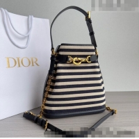 Inexpensive Dior Medium C'EST Bucket Bag in CD-Embossed CD1048 Striped Fabric 2023