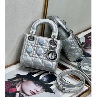 Discount Dior Micro Lady Dior Bag in Iridescent Cannage Leather 1021 Silver 2023