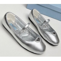 Trendy Design Prada Nappa Leather ballerinas Flat Silver 915067