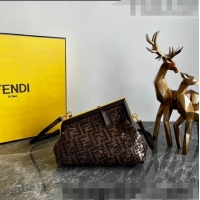 Cheapest Fendi Fendi First Small Bag in FF jacquard fabric bag with sequins FD1070 Brown 2023