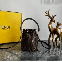 Buy Discount Fendi Mon Tresor Mini Bucket Bag in Brown FF jacquard fabric bag with sequins FD1072 2023