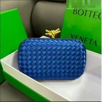 New Style Bottega Veneta Knot Minaudiere Clutch in Intreccio Fabric 717622 Blue 2023