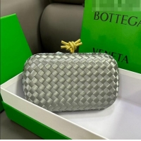 Most Popular Bottega Veneta Knot Minaudiere Clutch in Intreccio Fabric 717622 Grey 2023