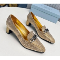 Pretty Style Prada Crystal Allover Pumps 4.5cm with Chain Logo Gold 915079