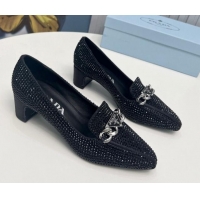 Low Cost Prada Crystal Allover Pumps 4.5cm with Chain Logo Black 915081