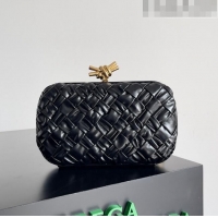 Discount Bottega Veneta Knot Minaudiere Clutch in Foulard Intreccio Leather 717622 Black 2023