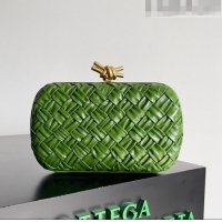 Cheap Bottega Veneta Knot Minaudiere Clutch in Foulard Intreccio Leather 717622 Deep Green 2023