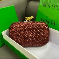 New Design Bottega Veneta Knot Minaudiere Clutch in Pressed Intreccio Laminated Leather 717622 Deep Red 2023