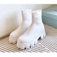 Best Product Prada Monolith Platform Knit Ankle Boots White 926030