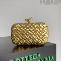 Promotional Bottega Veneta Knot Minaudiere Clutch in Pressed Intreccio Laminated Leather 717622 Gold 2023