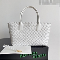 Famous Brand Bottega Veneta Small Cabat Tote Bag in Intreccio Leather 730297 White 2023