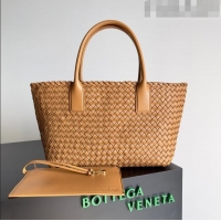 Super Quality Bottega Veneta Small Cabat Tote Bag in Intreccio Leather 730297 Brown 2023