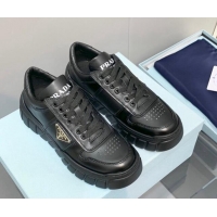 Best Price Prada Logo Leather Sneakers Black 926037