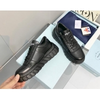 Best Price Prada Logo Leather Sneakers Black 926037