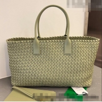 Grade Quality Bottega Veneta Large Cabat Tote Bag in Intreccio Leather 608811 Travetine Green 2023