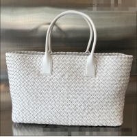 Top Quality Bottega Veneta Large Cabat Tote Bag in Intreccio Leather 608811 White 2023