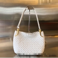 Famous Brand Bottega Veneta Small Clicker Shoulder Bag in Padded Intreccio Leather 730968 White 2023