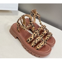 Best Grade Celine Triomphe Sandals in Leopard Print Yellow/Brown 071008