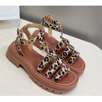 Most Popular Celine Triomphe Sandals in Leopard Print Beige 3071009