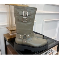 Shop Cheap Celine Bulky Mid Biker Boots 5.5cm with Harness Buckle in Calfskin Green 3071012