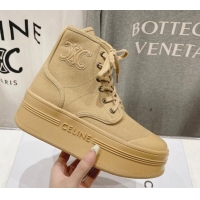 Luxurious Celine Mid Block High top Platform Sneakers in Canvas Beige 719053