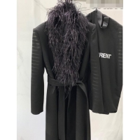 ​Famous Brand Saint Laurent Wool Coat with Ostrich Feather S102110 Black 2023