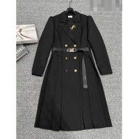 ​Top Grade Saint Laurent Coat with Belt S102111 Black 2023