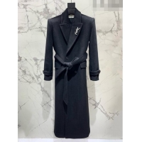 Promotional Saint Laurent Wool Coat with Belt S102113 Black 2023